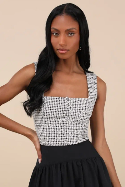 Lulus Kotone Black And White Gingham Embroidered Sleeveless Top