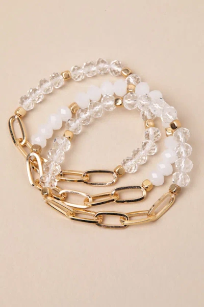 Lulus Kotoyo Gold Beaded Three-piece Bracelet Set In Neutral