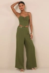 Lulus Kotryna Green Striped O-ring Belted Wide-leg Pants