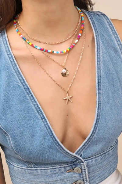 Lulus Kova Gold Rainbow Layered Beaded Charm Necklace