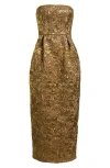 Lulus Kya Metallic Brocade Strapless Cocktail Dress In Gold