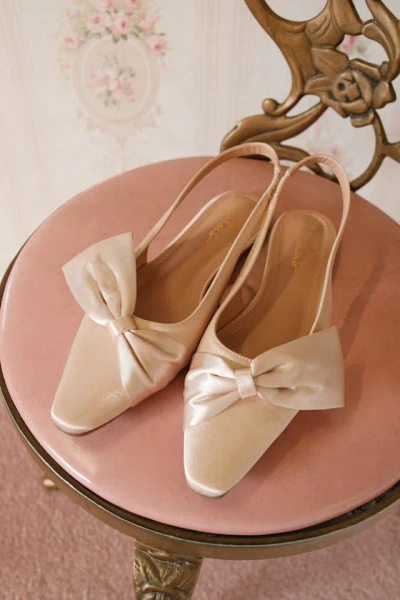 Lulus Kyleigh Champagne Satin Bow Slingback Flats In Gold