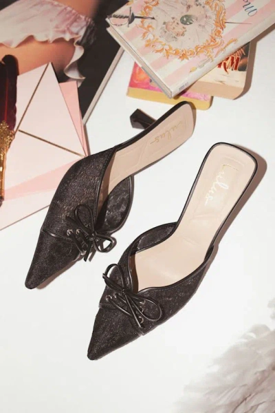 Lulus Lacey Black Lace Bow Kitten Heel Mule Pumps In Multi