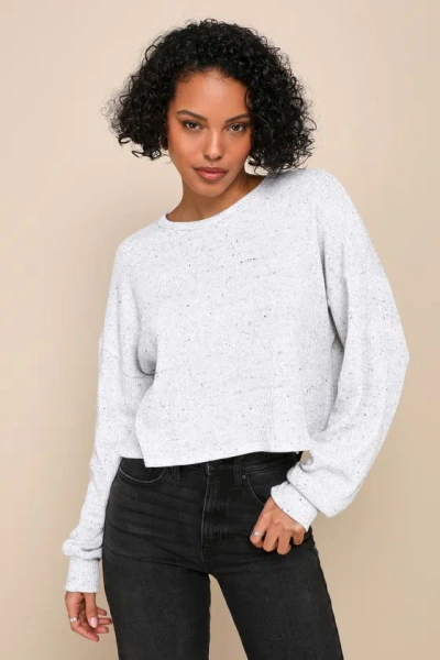 Lulus Laid-back Outing Light Grey Speckle Ribbed Long Sleeve Top