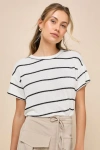 Lulus Laid-back Perfection White Striped Knit Short Sleeve Top In White