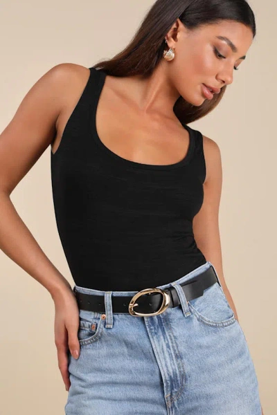 Lulus Laken Black And Gold Oval Buckle Belt