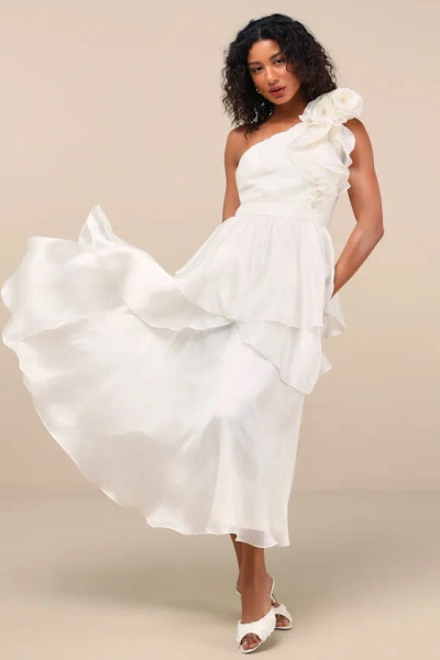 Lulus Lanelle Ivory Ruffled One-shoulder Midi Dress