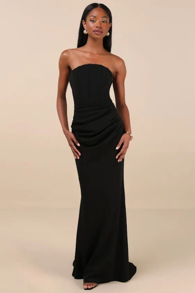 Lulus Laney Black Strapless Corset Maxi Dress