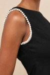 Lulus Larina Black Pearl Trim Tank Tops In Black