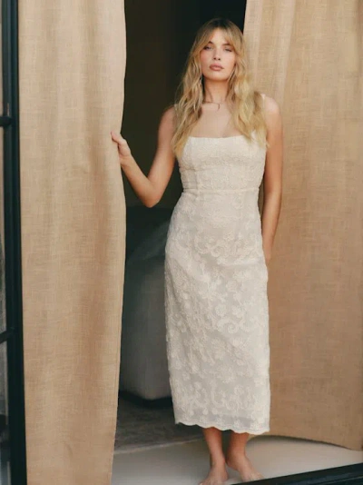 Lulus Larine Cream Abstract Floral Embroidered Midi Dress In White