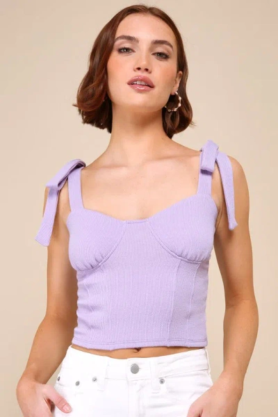 Lulus Lasting Sweetness Lavender Ribbed Bustier Tie-strap Crop Top In Purple