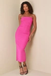 Lulus Late Night Crush Magenta Mesh Ruched Strapless Midi Dress In Magenta