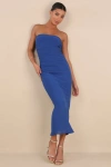 Lulus Late Night Crush Royal Blue Mesh Ruched Strapless Midi Dress In Royal Blue