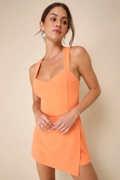 Lulus Latest Crush Orange Sleeveless Backless Skort Romper