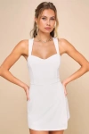 Lulus Latest Crush White Sleeveless Backless Skort Romper In White