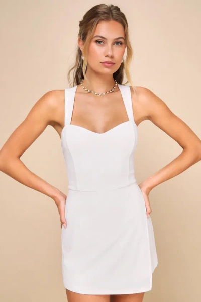 Lulus Latest Crush White Sleeveless Backless Skort Romper