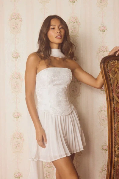 Lulus Laubrey White Floral Jacquard Mini Dress And Scarf Set