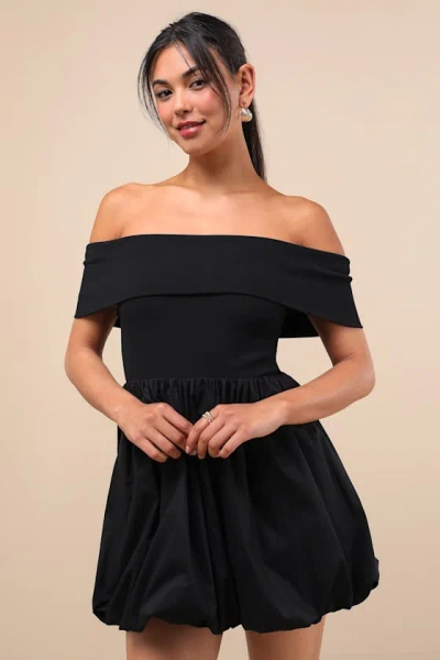 Lulus Launi Black Mixed Media Off-the-shoulder Mini Dress