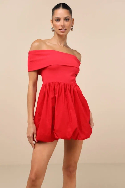 Lulus Launi Red Mixed Media Off-the-shoulder Mini Dress
