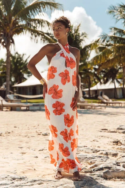 Lulus Laurel Cream Floral Halter Maxi Dress In Multi