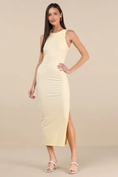 Lulus Lavina Light Yellow Jersey Knit Bodycon Midi Dress