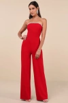 Lulus Lavish Muse Red Rhinestone Strapless Jumpsuit In Red