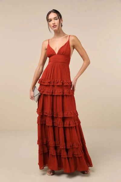 Lulus Lavish Perfection Rust Orange Ruffled Tiered Maxi Dress