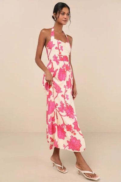 Lulus Layton Cream Floral Halter Maxi Dress In White