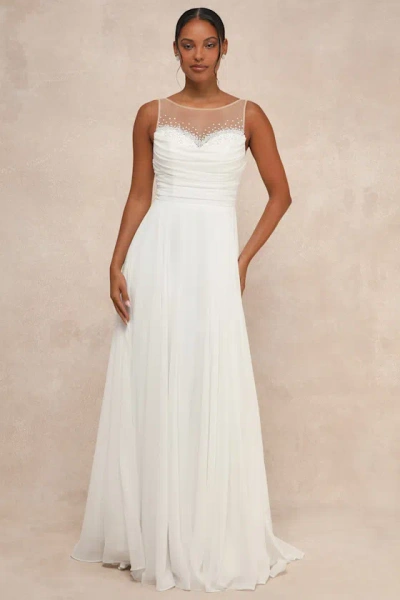 Lulus Legendary Love White Beaded Illusion Maxi Dress