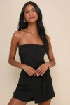 Lulus Leisurely Moments Black Ribbed Knit Strapless Lounge Romper In Black
