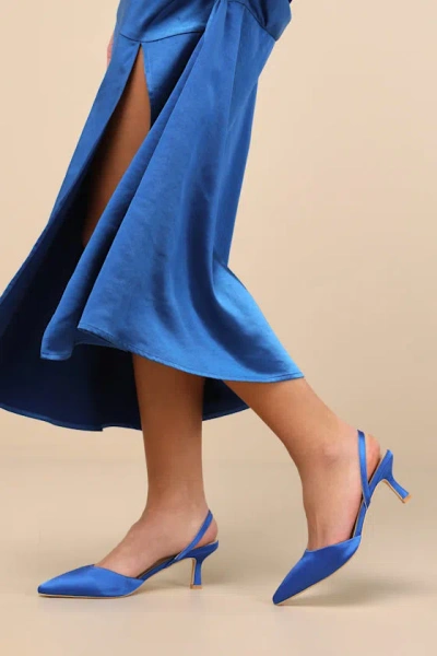 Lulus Leith Royal Blue Satin Kitten Heel Slingback Pumps