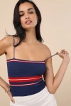 Lulus Lenore Navy Blue Striped Ribbed Crop Top