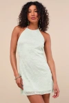 Lulus Letitia Light Sage Embroidered Halter Mini Dress