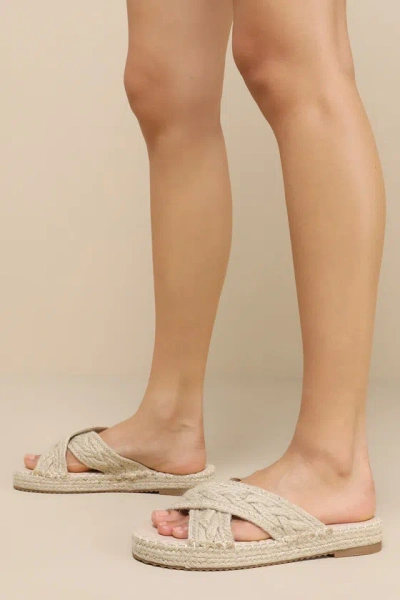 Lulus Levie Natural Espadrille Flatform Slide Sandals In Beige