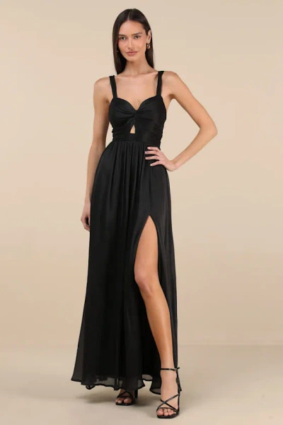 Lulus Leyton Black Crinkle Knotted Backless Maxi Dress