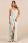Lulus Leyton Light Sage Crinkle Knotted Backless Maxi Dress