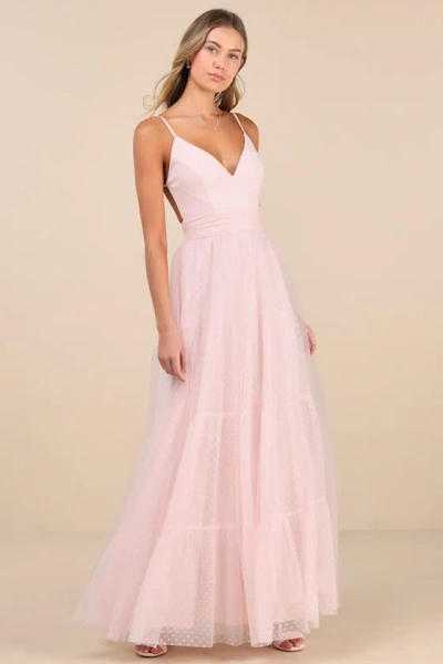 Lulus Liana Light Pink Swiss Dot Tulle Maxi Dress