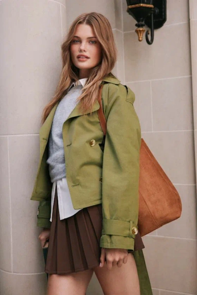 Lulus Lianna Green Cropped Trench Coat