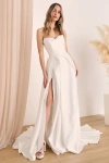 Lulus Lifetime Of Love White Satin Strapless A-line Gown In White
