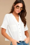 Lulus Lift My Spirits White Button-up Crop Top In White