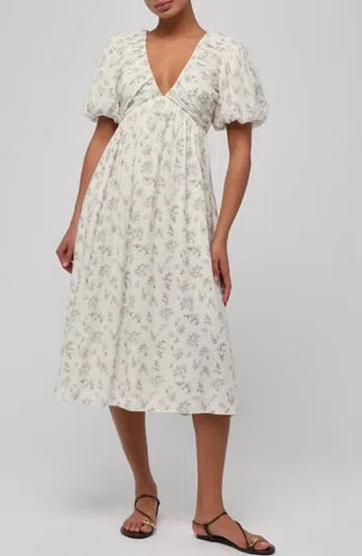 Lulus Lillian Floral Puff Sleeve Empire Waist Midi Dress In White