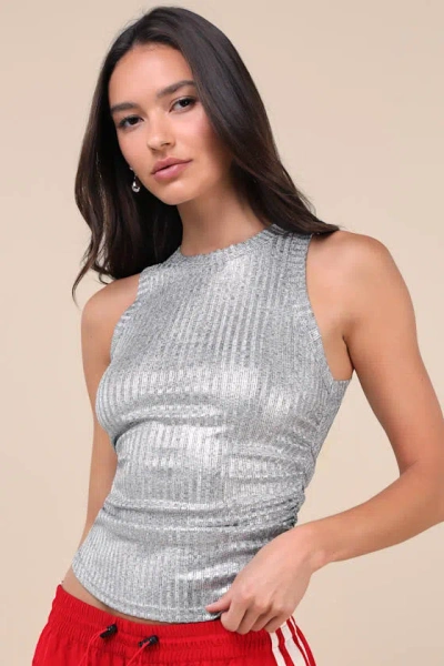 Lulus Limelight Vibes Metallic Silver Tank Top