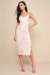 Lulus Limitless Adoration Blush Pink 3d Floral Embroidered Midi Dress In Blush Pink
