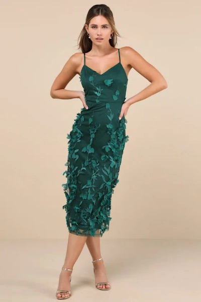 Lulus Limitless Adoration Emerald 3d Floral Embroidered Midi Dress In Green