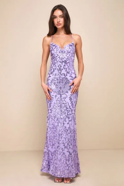 Lulus Limitless Glamour Lavender Sequin Lace-up Maxi Dress In Purple