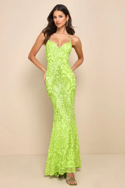 Lulus Limitless Glamour Lime Green Sequin Lace-up Maxi Dress