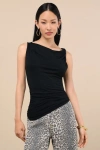 Lulus Linzia Black Jersey Knit Asymmetrical Top