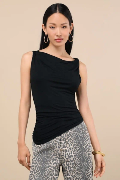 Lulus Linzia Black Jersey Knit Asymmetrical Top