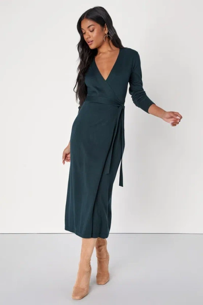 Lulus Literary Lover Emerald Green Midi Wrap Sweater Dress