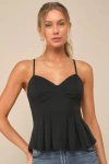 Lulus Live To Impress Black Sleeveless Bustier Peplum Top In Black